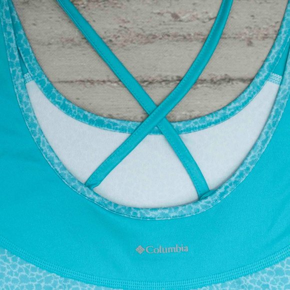 Columbia Omni-Shade Aqua Leopard Print Strappy Back Workout Top size S - Picture 5 of 8